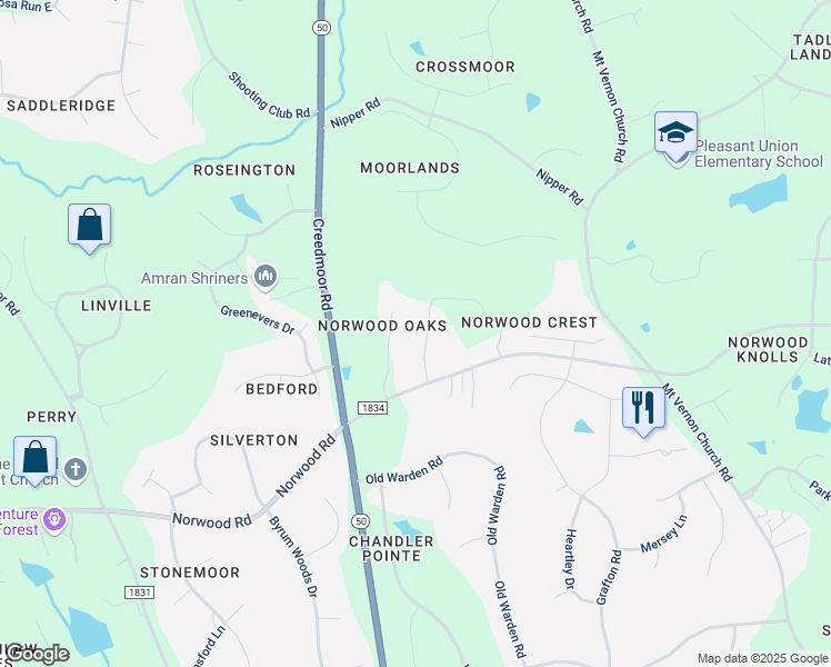 map of restaurants, bars, coffee shops, grocery stores, and more near 1712 Bayleaf Trail in Raleigh