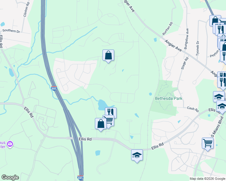 map of restaurants, bars, coffee shops, grocery stores, and more near 4 Newbridge Street in Durham