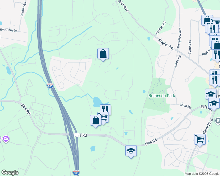 map of restaurants, bars, coffee shops, grocery stores, and more near 4 Newbridge Street in Durham