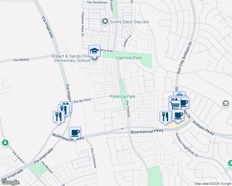 map of restaurants, bars, coffee shops, grocery stores, and more near 3112 Biccari Avenue in Henderson