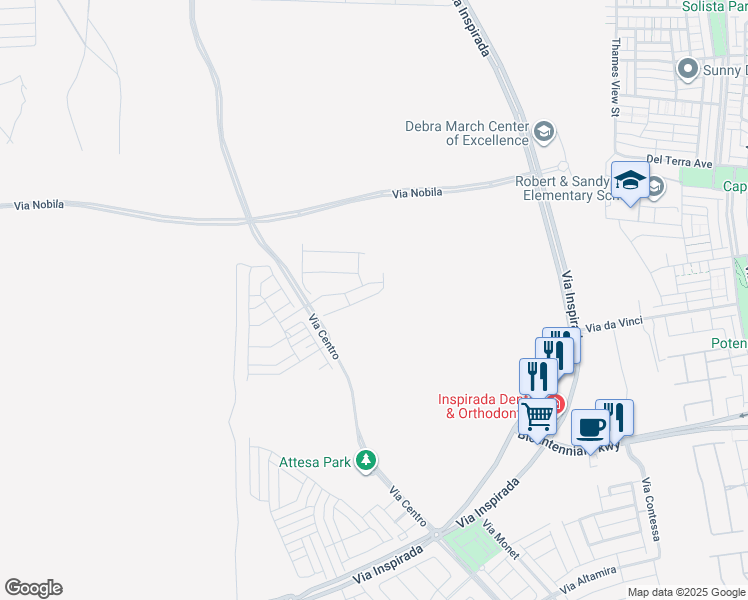 map of restaurants, bars, coffee shops, grocery stores, and more near Via Inspirada in Henderson
