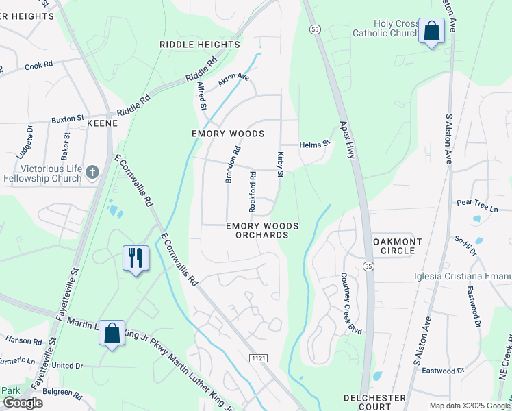 map of restaurants, bars, coffee shops, grocery stores, and more near 3209 Kirby Street in Durham
