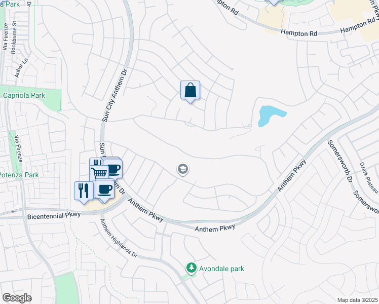 map of restaurants, bars, coffee shops, grocery stores, and more near 2386 Hardin Ridge Drive in Henderson