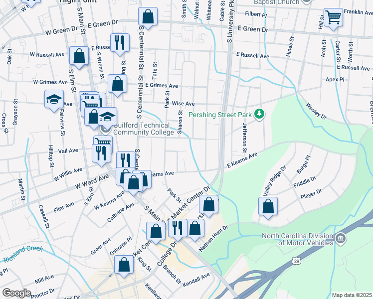 map of restaurants, bars, coffee shops, grocery stores, and more near 609 Blair Avenue in High Point
