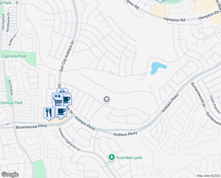 map of restaurants, bars, coffee shops, grocery stores, and more near 2386 Hardin Ridge Drive in Henderson