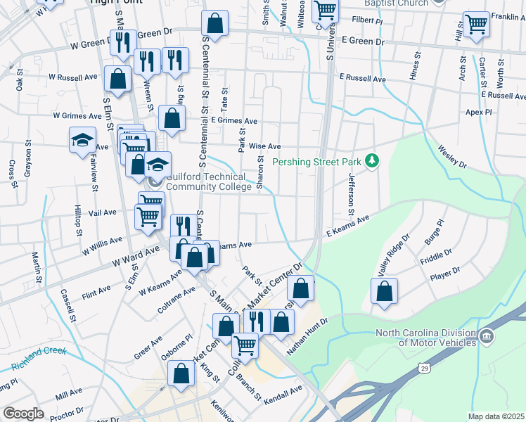 map of restaurants, bars, coffee shops, grocery stores, and more near 605 Blair Avenue in High Point