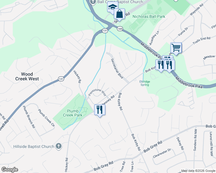 map of restaurants, bars, coffee shops, grocery stores, and more near 9901 Oakledge Way in Knoxville