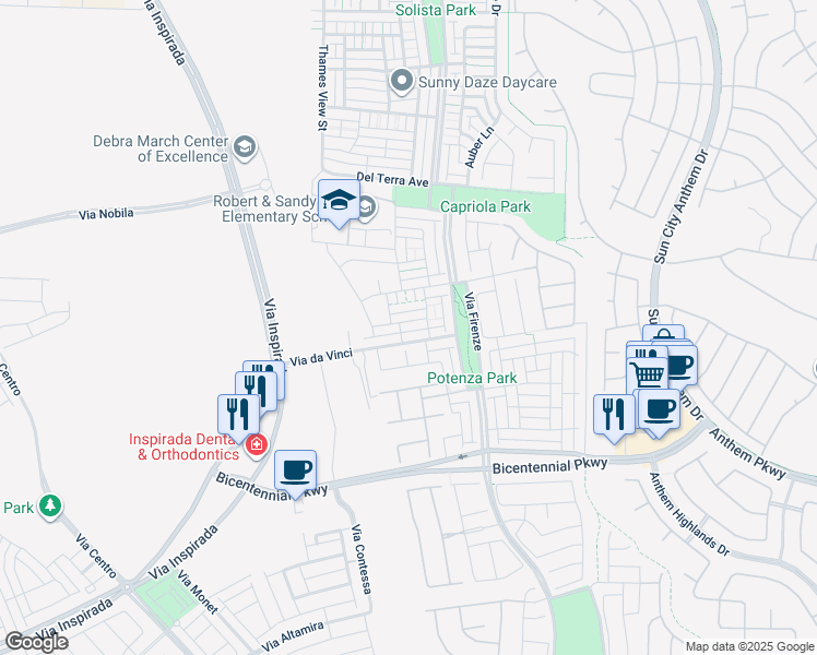 map of restaurants, bars, coffee shops, grocery stores, and more near 3175 Arco Avenue in Henderson