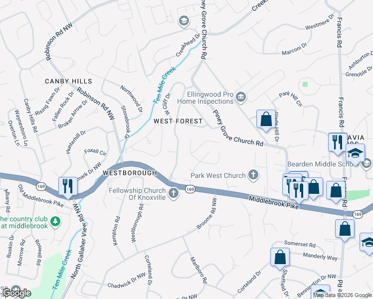 map of restaurants, bars, coffee shops, grocery stores, and more near 8012 Ellisville Lane in Knoxville