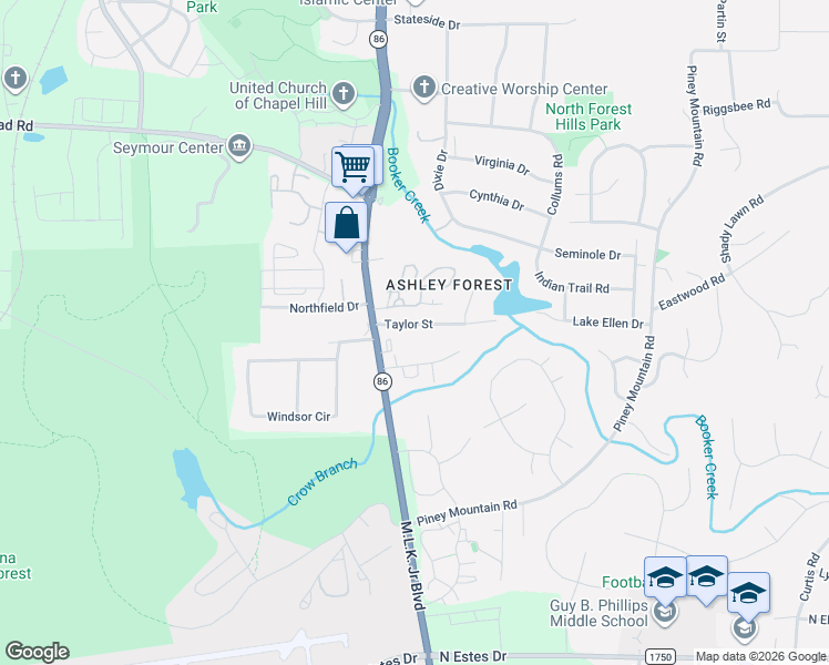 map of restaurants, bars, coffee shops, grocery stores, and more near 109 Taylor Street in Chapel Hill