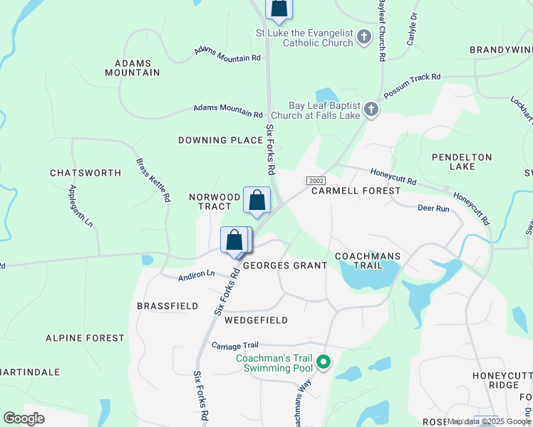 map of restaurants, bars, coffee shops, grocery stores, and more near 11717 Six Forks Road in Raleigh