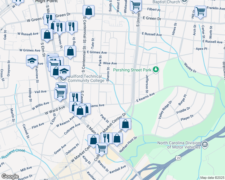 map of restaurants, bars, coffee shops, grocery stores, and more near 609 Blair Avenue in High Point