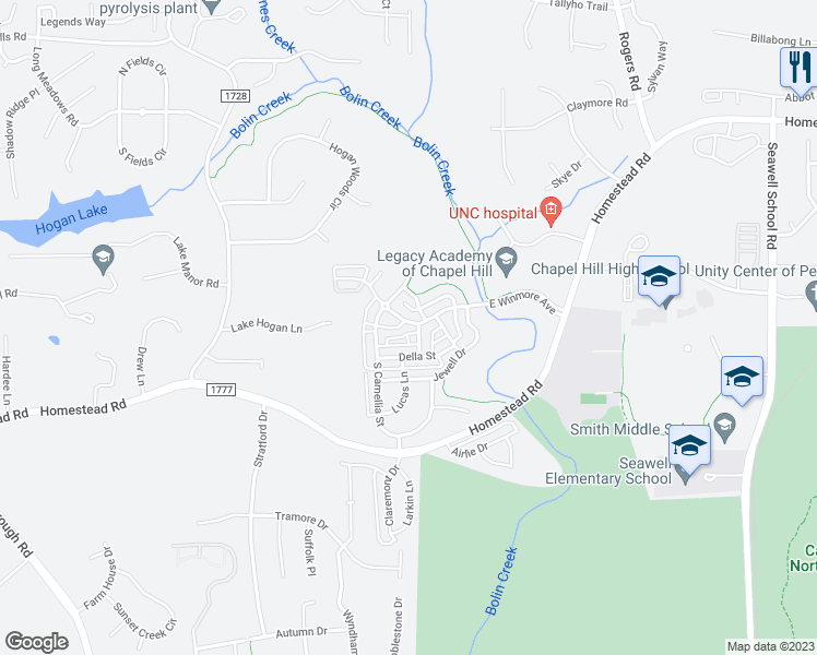 map of restaurants, bars, coffee shops, grocery stores, and more near 222 East Winmore Avenue in Chapel Hill