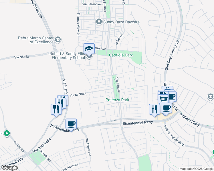 map of restaurants, bars, coffee shops, grocery stores, and more near 3145 Umbria Hills Walk in Henderson