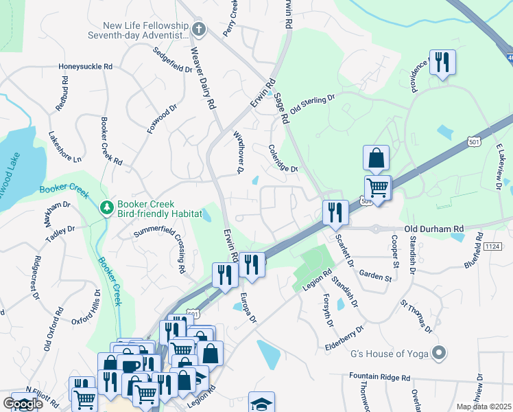 map of restaurants, bars, coffee shops, grocery stores, and more near 824 Cosgrove Avenue in Chapel Hill
