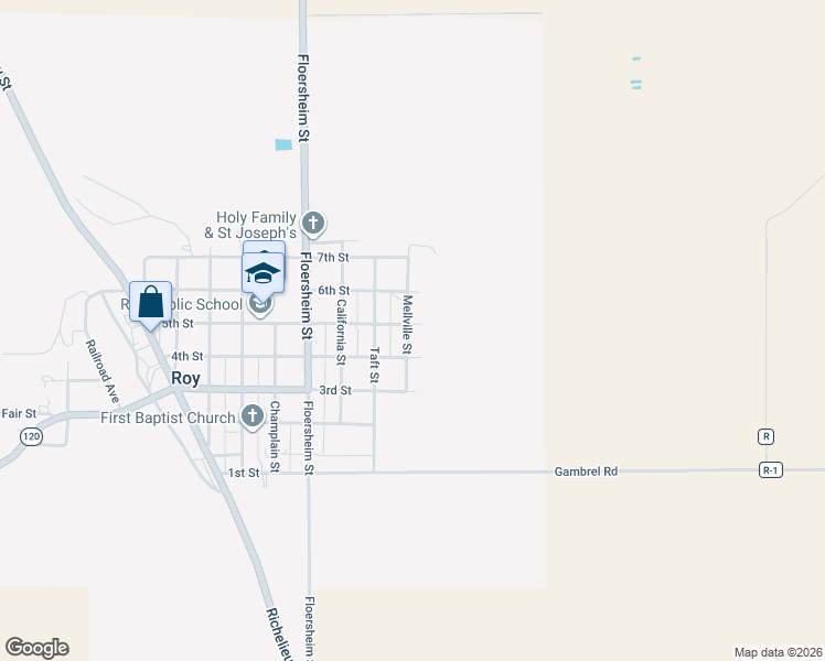 map of restaurants, bars, coffee shops, grocery stores, and more near 455 Mellville Street in Roy