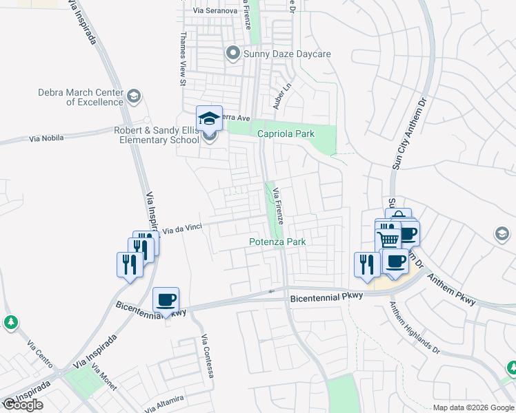 map of restaurants, bars, coffee shops, grocery stores, and more near 3145 Umbria Hills Walk in Henderson