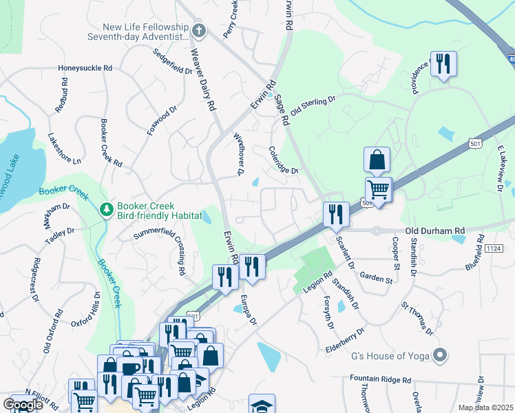 map of restaurants, bars, coffee shops, grocery stores, and more near 824 Cosgrove Avenue in Chapel Hill