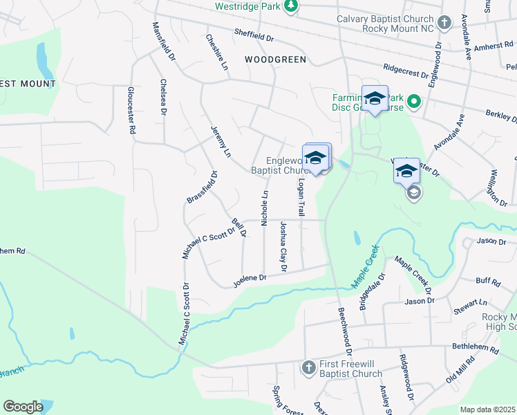 map of restaurants, bars, coffee shops, grocery stores, and more near 712 Nichole Lane in Rocky Mount