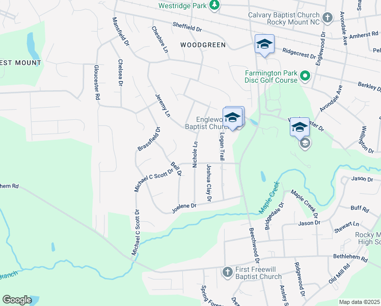 map of restaurants, bars, coffee shops, grocery stores, and more near 712 Nichole Lane in Rocky Mount