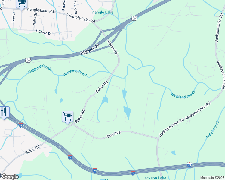 map of restaurants, bars, coffee shops, grocery stores, and more near 1822 Baker Road in High Point