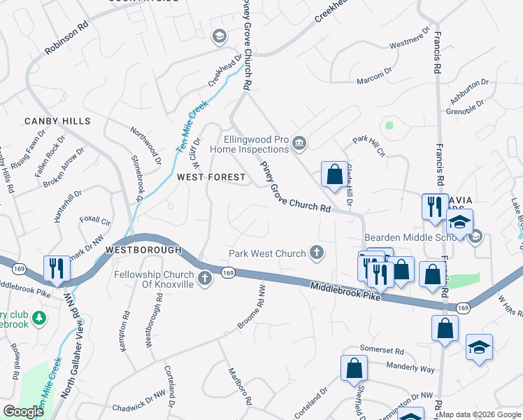 map of restaurants, bars, coffee shops, grocery stores, and more near 1232 Harbin Ridge Lane in Knoxville