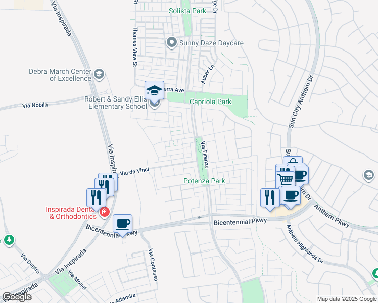 map of restaurants, bars, coffee shops, grocery stores, and more near 2268 Lambro Street in Henderson