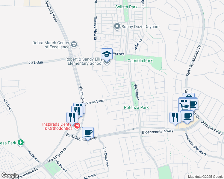 map of restaurants, bars, coffee shops, grocery stores, and more near 2263 Palatino Street in Henderson