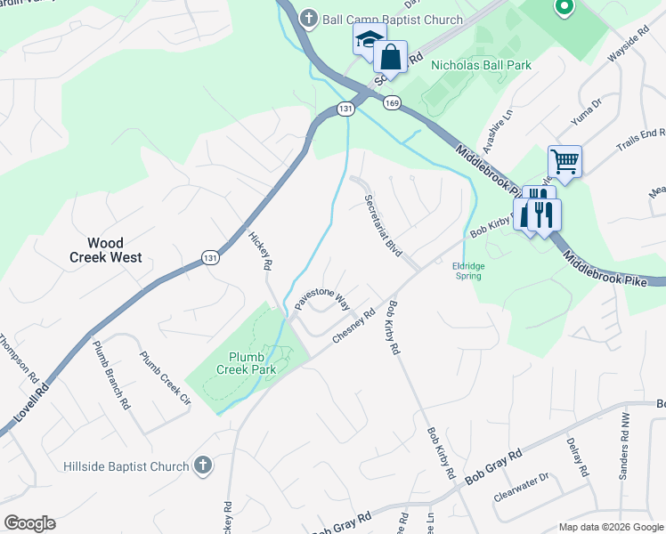 map of restaurants, bars, coffee shops, grocery stores, and more near 9901 Oakledge Way in Knoxville