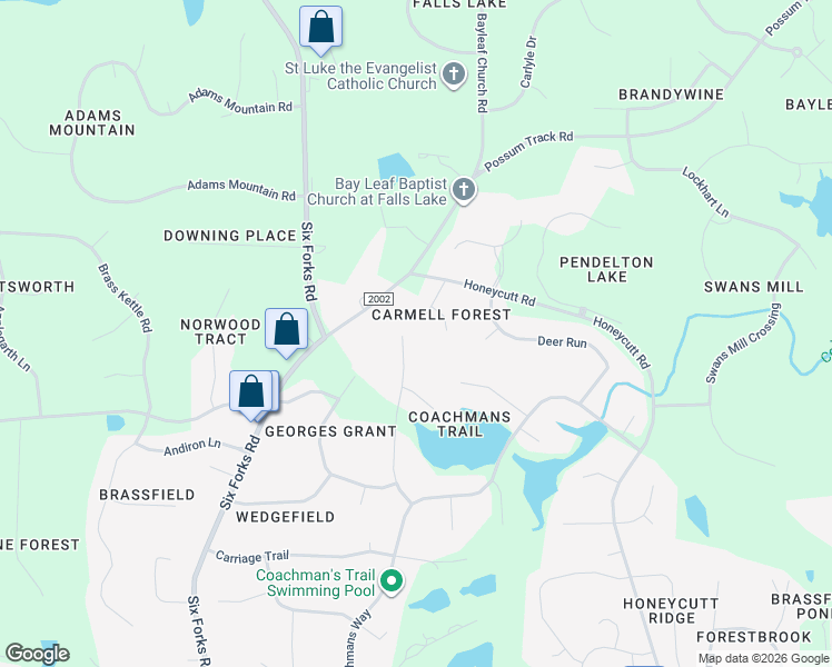 map of restaurants, bars, coffee shops, grocery stores, and more near 11901 Aspenwald Drive in Raleigh