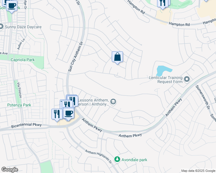 map of restaurants, bars, coffee shops, grocery stores, and more near 2360 Hardin Ridge Drive in Henderson