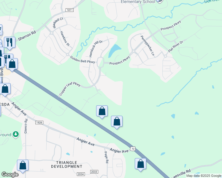 map of restaurants, bars, coffee shops, grocery stores, and more near 2552 Sanders Avenue in Durham