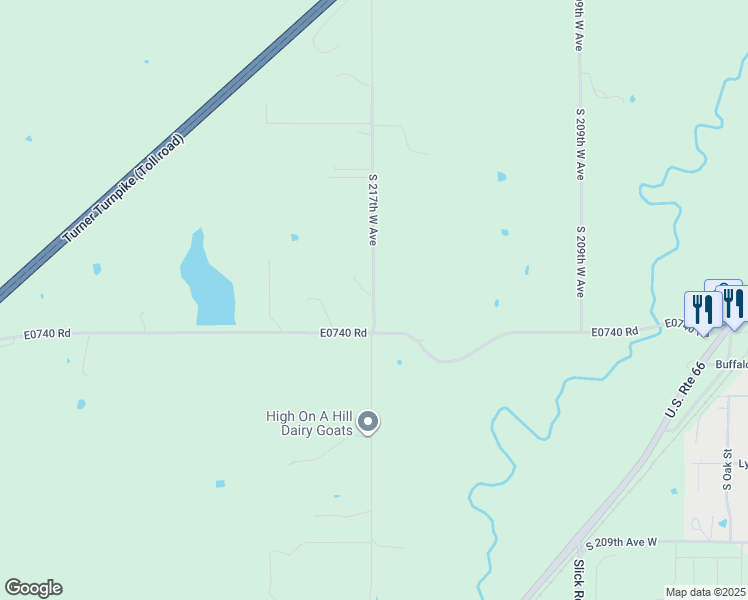 map of restaurants, bars, coffee shops, grocery stores, and more near 15089 South 217th West Avenue in Kellyville