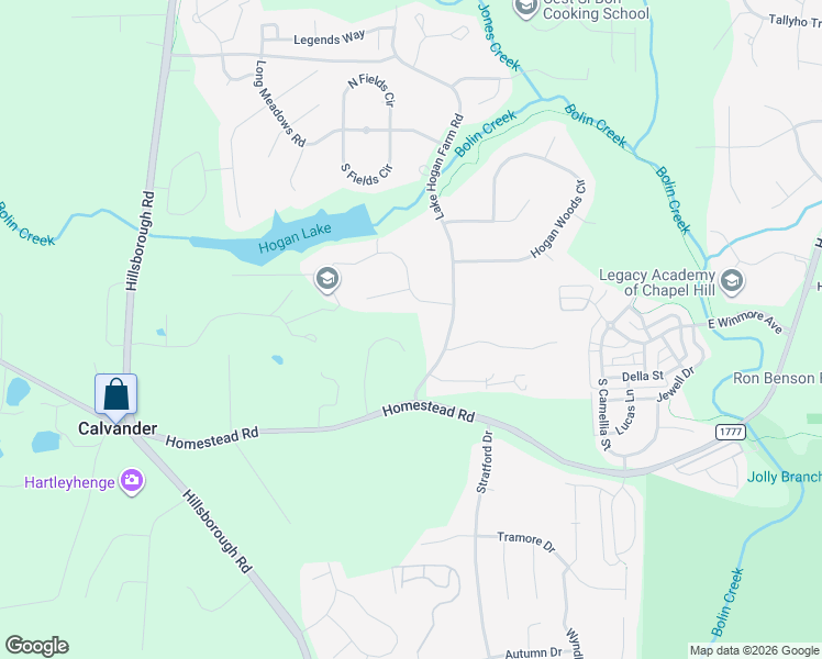 map of restaurants, bars, coffee shops, grocery stores, and more near 123 Lake Hogan Farm Road in Chapel Hill