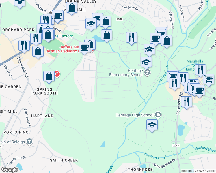 map of restaurants, bars, coffee shops, grocery stores, and more near 3212 Star Gazing Court in Wake Forest