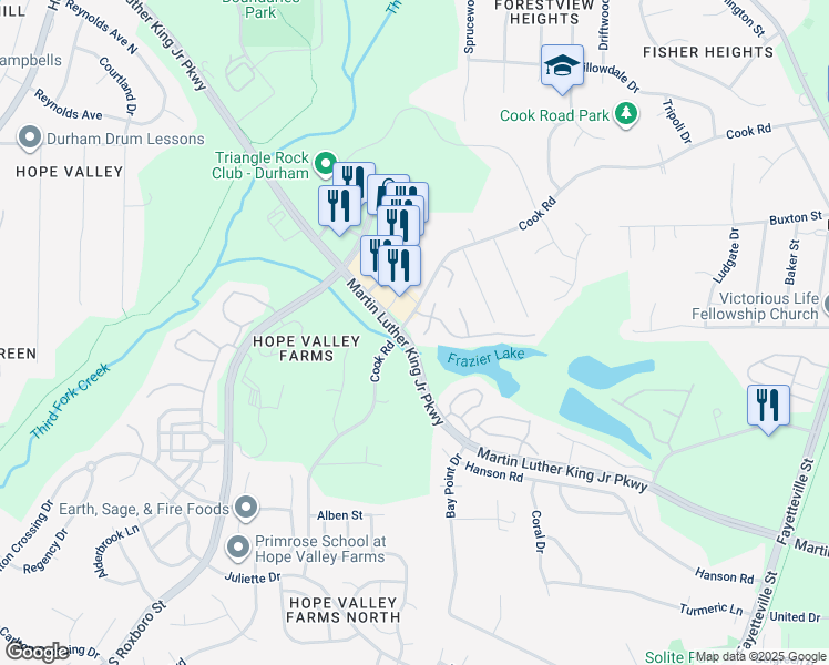 map of restaurants, bars, coffee shops, grocery stores, and more near 8 Kingfisher Way in Durham
