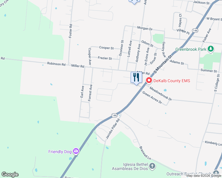 map of restaurants, bars, coffee shops, grocery stores, and more near 603 Kendra Drive in Smithville
