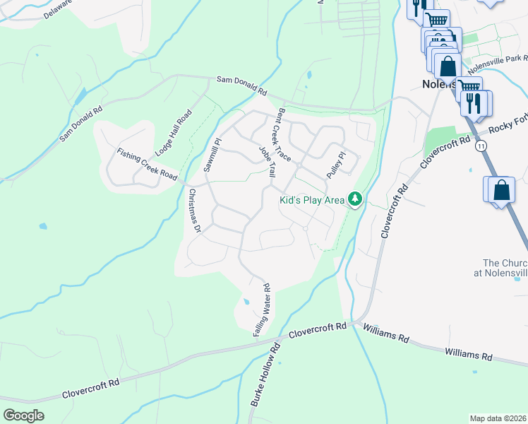 map of restaurants, bars, coffee shops, grocery stores, and more near 5036 Falling Water Road in Nolensville