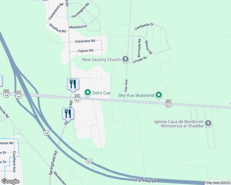 map of restaurants, bars, coffee shops, grocery stores, and more near 175 Countryside Lane in Rocky Mount