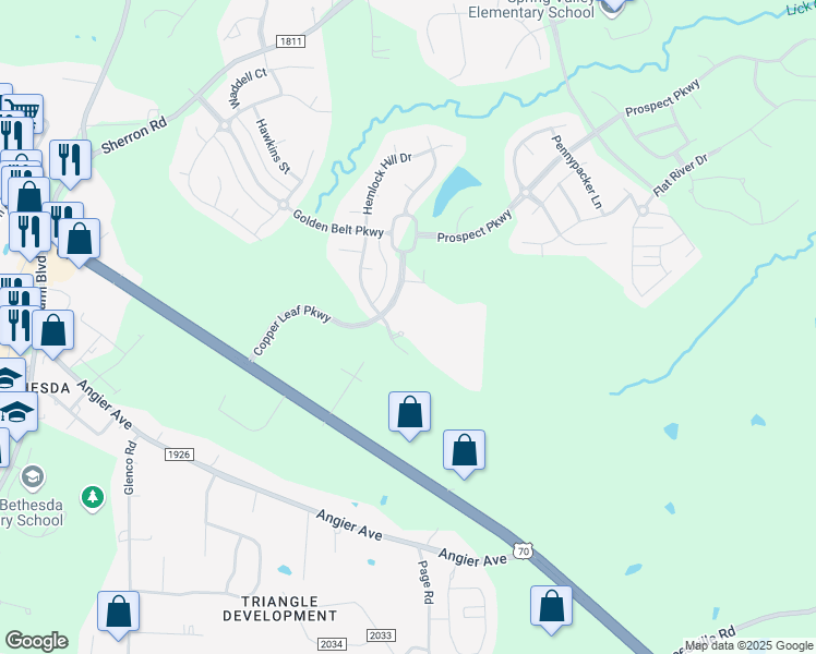 map of restaurants, bars, coffee shops, grocery stores, and more near 2015 Copper Leaf Parkway in Durham
