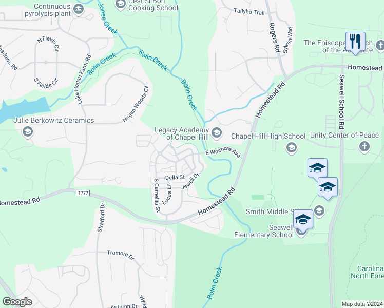 map of restaurants, bars, coffee shops, grocery stores, and more near West Winmore Avenue in Chapel Hill