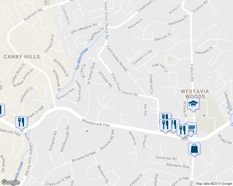 map of restaurants, bars, coffee shops, grocery stores, and more near 1249 Harbin Ridge Lane in Knoxville