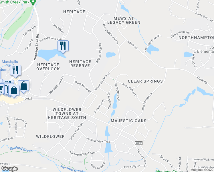map of restaurants, bars, coffee shops, grocery stores, and more near 1408 Grason Crockett Drive in Wake Forest