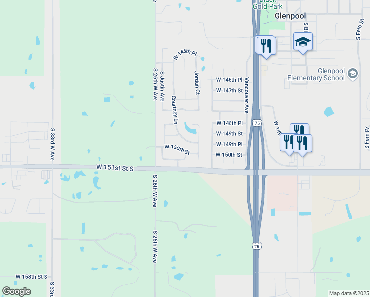map of restaurants, bars, coffee shops, grocery stores, and more near 791 W 150th St in Glenpool