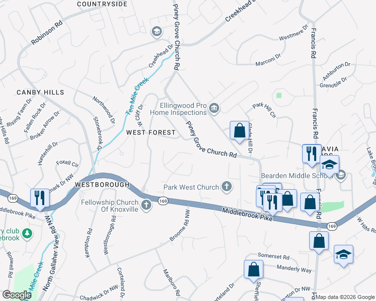 map of restaurants, bars, coffee shops, grocery stores, and more near 1231 Harbin Ridge Lane in Knoxville