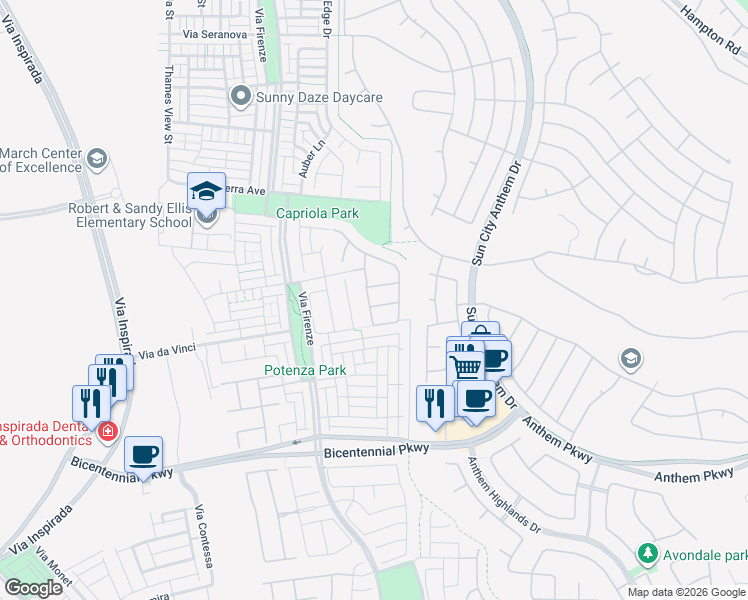 map of restaurants, bars, coffee shops, grocery stores, and more near 3016 Travesara Avenue in Henderson