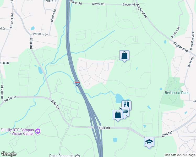 map of restaurants, bars, coffee shops, grocery stores, and more near 934 Lippincott Road in Durham