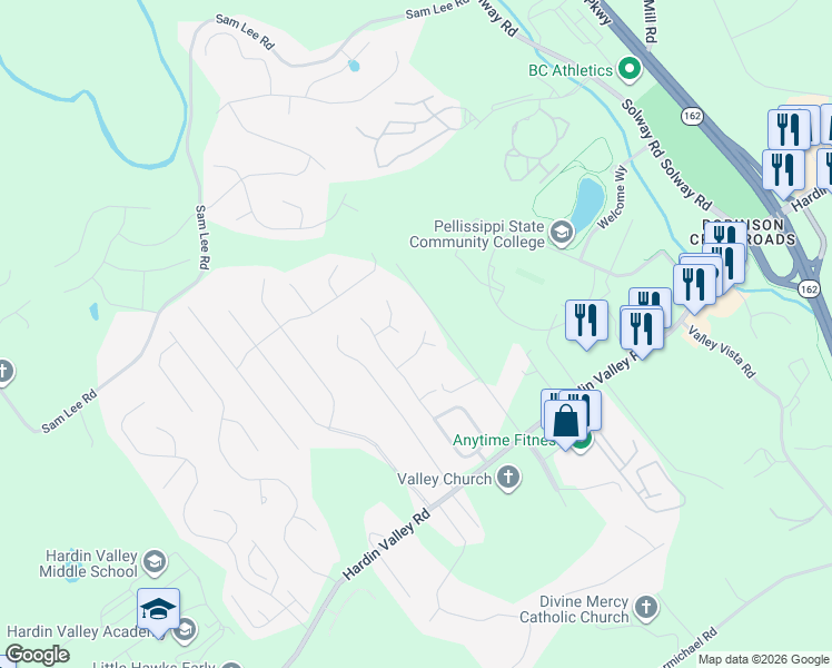 map of restaurants, bars, coffee shops, grocery stores, and more near 11012 Eagle Creek Lane in Knoxville