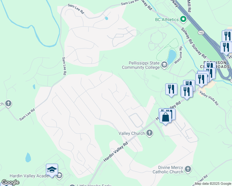 map of restaurants, bars, coffee shops, grocery stores, and more near 2517 Cedar Hurst Ln in Knoxville