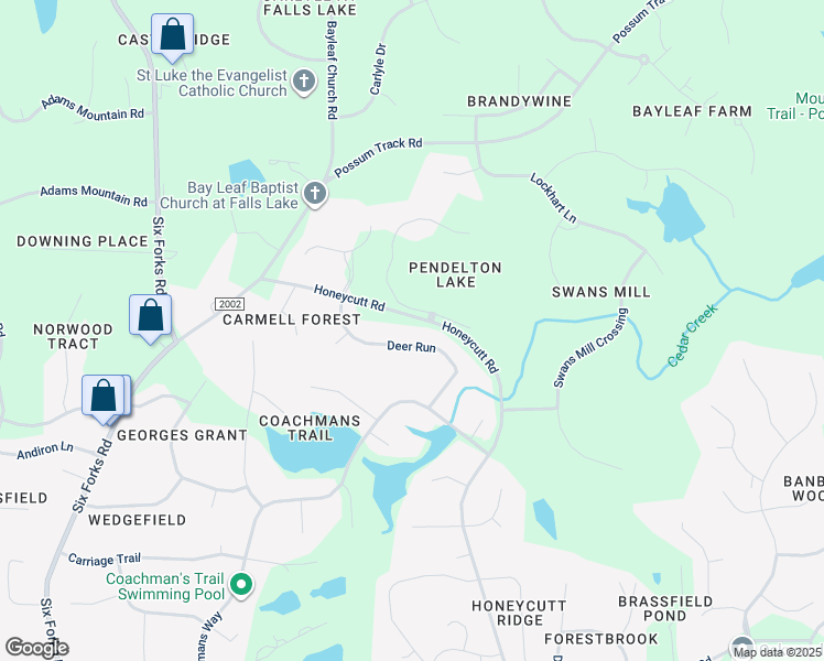 map of restaurants, bars, coffee shops, grocery stores, and more near 12024 Deer Run in Raleigh